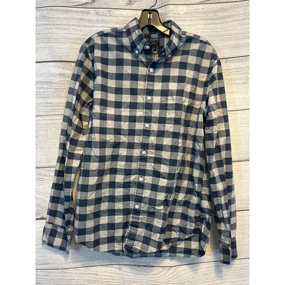 Mens J.Crew Flex Washed Slim Fit Checkered Button-Down Shirt M